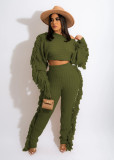 Solid Knitted Tassel Long Sleeve Sweater Pants Sets TR-1186