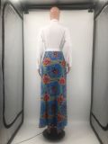 Plus Size Printed Long Sleeve Big Swing Sashes Maxi Dress DMF-8184