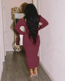 Solid Ribbed Long Sleeve Slim Midi Dress XMY-9339