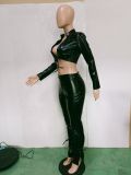 PU Leather Long Sleeve Sexy 2 Piece Pants Set BN-9311