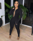 Sexy Long Sleeve Hollow Out Chain Slim Jumpsuit YD-8551