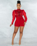 Sexy Lace Patchwork Long Sleeve Sashes Romper ME-S993