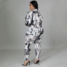 Plus Size Casual Printed Shirt Top And Pants 2 Piece Sets NNWF-7395