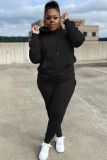 Plus Size Fleece Solid Hooded Two Piece Sets YS-8839