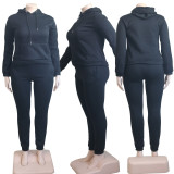Plus Size Fleece Solid Hooded Two Piece Sets YS-8839