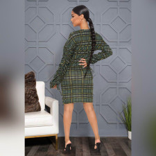 Plaid Ruched Sleeve Slim Mini Dress ASL-6528