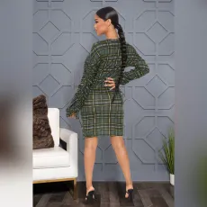 Plaid Ruched Sleeve Slim Mini Dress ASL-6528