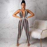 Sexy Sequin Deep V Neck Backless Bandage Jumpsuit ME-Q176