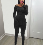 Solid Long Sleeve Split Top And Pants 2 Piece Sets BN-9308