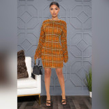 Plaid Ruched Sleeve Slim Mini Dress ASL-6528