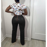 PU Leather Back Zipper Straight Pants BN-B313