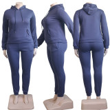 Plus Size Fleece Solid Hooded Two Piece Sets YS-8839