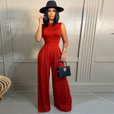 Solid Sleeveless Bodysuit Wide Leg Pants Two Piece Sets FSXF-F328