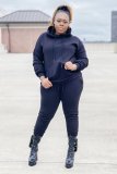 Plus Size Fleece Solid Hooded Two Piece Sets YS-8839