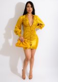 Sexy Long Sleeve Buttons Slim Mini Dress HNIF-067