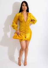 Sexy Long Sleeve Buttons Slim Mini Dress HNIF-067