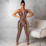Sexy Sequin Deep V Neck Backless Bandage Jumpsuit ME-Q176