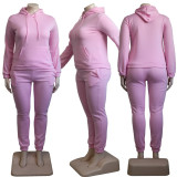 Plus Size Fleece Solid Hooded Two Piece Sets YS-8839