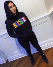 Letter Print Hoodies Casual Two Piece Sets QZX-6240