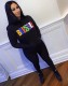 Letter Print Hoodies Casual Two Piece Sets QZX-6240