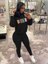 Letter Print Hoodies Casual Two Piece Sets QZX-6240