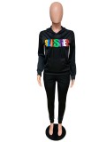 Letter Print Hoodies Casual Two Piece Sets QZX-6240