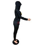 Letter Print Hoodies Casual Two Piece Sets QZX-6240