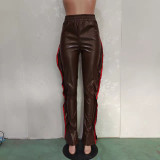 PU Leather Ruffle Side Skinny Pants BN-9312
