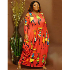 Plus Size Casual Printed Long Sleeve Maxi Dress NNWF-7379