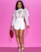 Sexy Lace Patchwork Long Sleeve Sashes Romper ME-S993