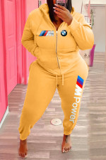 Plus Size Fleece Printed Zipper Hoodies 2 Piece Sets WAF-77371