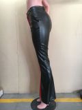 PU Leather Contrast Color Flared Pants ORY-5217