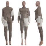 Contrast Color Knitted Sweater Slim 2 Piece Pants Set TR-1189