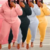 Plus Size Hot Drilling Lip Hooded Zipper 2 Piece Sets WAF-77375T118
