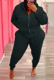 Plus Size Hot Drilling Lip Hooded Zipper 2 Piece Sets WAF-77375T118