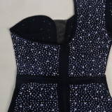 Plus Size Sexy Mesh Hot Drilling One Shoulder Club Dress NY-SK2242