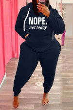 Plus Size Fleece Letter Print Hoodies 2 Piece Sets WAF-77373