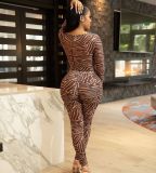 Sexy Mesh Printed Long Sleeve Bodysuit+Pants 2 Piece Sets MEM-88406