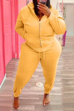 Plus Size Hot Drilling Lip Hooded Zipper 2 Piece Sets WAF-77375T118
