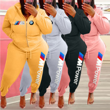 Plus Size Fleece Printed Zipper Hoodies 2 Piece Sets WAF-77371