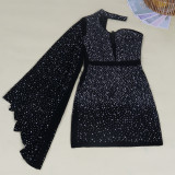 Plus Size Sexy Mesh Hot Drilling One Shoulder Club Dress NY-SK2242