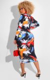 Sexy Printed Long Sleeve Zipper Midi Dress XMY-9334