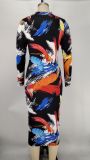 Sexy Printed Long Sleeve Zipper Midi Dress XMY-9334
