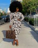 Plus Size Sexy Printed Long Sleeve Midi Dress XMY-9335