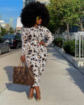 Plus Size Sexy Printed Long Sleeve Midi Dress XMY-9335
