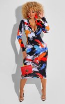 Sexy Printed Long Sleeve Zipper Midi Dress XMY-9334