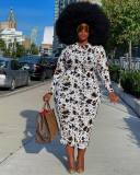 Plus Size Sexy Printed Long Sleeve Midi Dress XMY-9335