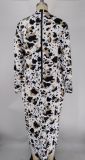 Plus Size Sexy Printed Long Sleeve Midi Dress XMY-9335
