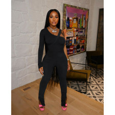 Sexy One Shoulder Bodysuit+Split Pants 2 Piece Sets ASL-6531