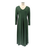 Plus Size Solid V Neck Long Sleeve Evening Dress BMF-085